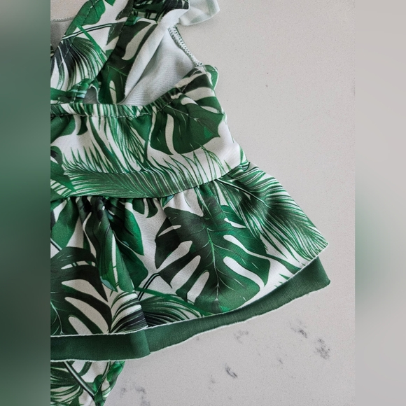 Tropical Print Montesera Print Ruffle Baby One Piece Swim Suit - Picture 11 of 11